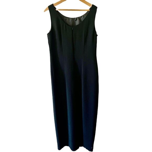 Vintage 90’s Sleeveless Sheath Dress Black Crepe Floral Embroidery Beading 8 - Picture 2 of 9